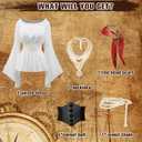 DARFULA Pirate Costume Women Dress White Pirate Dress with Corset Necklace Bandana Headscarf Accessories