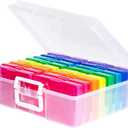 novelinks Transparent 4" x 6" Photo Cases and Clear Craft Keeper with Handle - 16 Inner Cases Plastic Storage Container Box (Multi-colored) (multicolored)