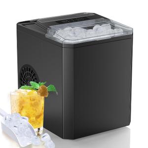 Countertop Ice Maker,9 Cubes in 6 Mins,26lbs in 24Hrs,2 Sizes of Bullet Ice,Auto-Cleaning,Portable Ice Machine with Handle,Basket and Scoop for Home Kitchen,Party and Camping(Elegant Black)