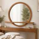 Vercraft 36 Inch Round Wood Wall Mirror with Shelf, Brown