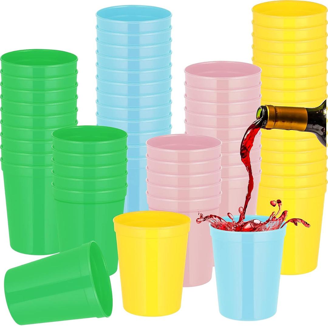 Gerrii 60 Pcs Stadium Cups 16oz Reusable Plastic Large Cups Drink Tumblers for Parties Birthday Picnics Sports Event Wedding Party(Fresh Colors)