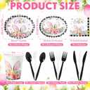 Havawish 350 Pcs Easter Bunny Party Supplies Happy Easter Disposable Tableware Set Buffalo Plaids Eggs Bunny Oval Paper Plates Cups Napkins Fork Knife Spoon for Spring Holiday Party Dinner Table Decor