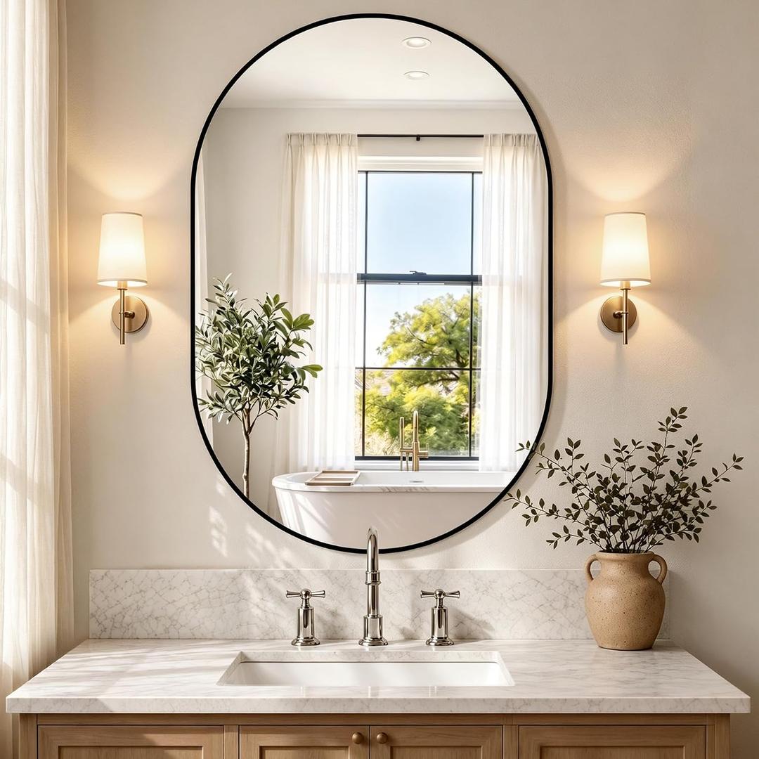 Bathroom Vanity Mirror for Over Sink, 36"x24" Black Oval Large Wall Mirror | HD Tempered Glass, Horizontal or Vertical Hanging & Leaning, Decor for Bathroom, Bedroom, Living Room, Entryway