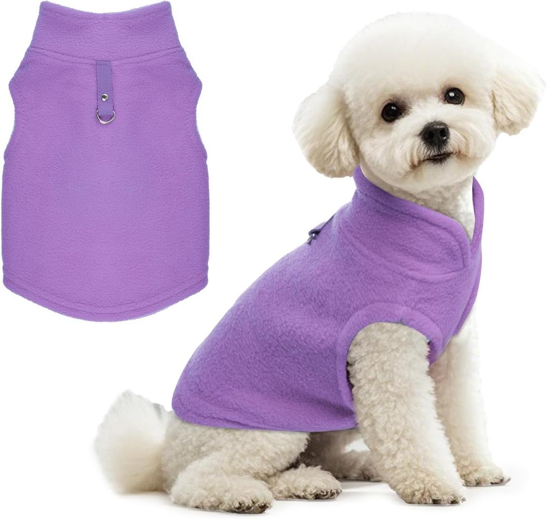 Rbenxia 1 Piece Dog Sweater with Leash Ring Soft Fleece Vest Dog Pullover Warm Jacket Pet Dogs Clothes Winter Dogs Outfits for Small Puppy Cat Pets (Purple, Small)