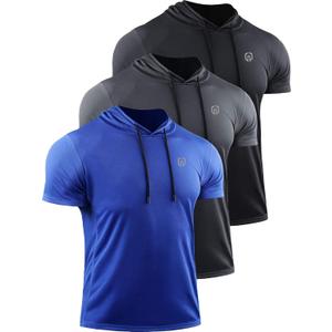 NELEUS Dry Fit Workout Athletic Muscle Tank Top Running Shirts with Hoods (Small, Black/Grey/Blue,3 Pack)
