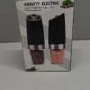 Gravity Electric Salt and Pepper Grinder set of 2, Automatic Salt And Pepper Grinder Set, Adjustable Roughness, Battery Powered, LED Light, 2 Pack, (Black)