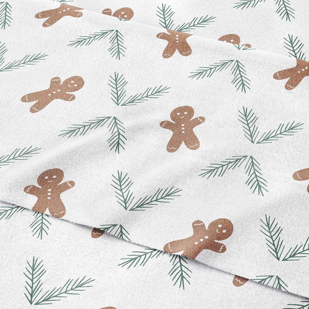 Flannel Christmas Sheets - 100% Cotton Flannel Sheet Set - Full Size - Soft & Cozy - Thick Warm Heavyweight Winter Bed Set - Deep Pocket Holiday Bedding for Women, Men and Kids - Gingerbread Cookie