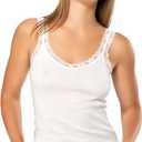 VAVONNE Camisole for Women, All Cotton, Airy Soft Comfy Tank Tops Cami Undershirt (X-Large, White/Lace Strap)