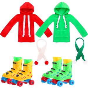 Meooeck 6 Pieces Christmas Doll Accessories Set Including 2 Holiday Clothes Outfit, and 4 Novelty Toy Accessories for Kid(Roller Skates)