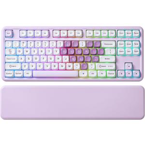 YUNZII B87 Wireless Mechanical Keyboard,QMK/VIA Programmable,TKL Layout 87 Keys,BT/2.4G/USB-C,Hot Swap Gasket Mount RGB Backlit Gaming with Wrist Rest for Win/Mac (Purple Heart, Cocoa Cream V2)