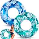 ShinyRelief 2 Pcs Pool Tubes for Adults 42 Inch Large Inflatable Floats Tube Tropical Leaves Inflatable Pool Floats Rings Colorful Swimming Ring Hawaii Summer Swimming (Teal Color,Dark Blue)