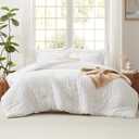 CozyLux Queen Comforter Set White Seersucker 7 Pieces Bed in a Bag Queen Comforter Set with Sheets, Luxury Soft Bedding Set with Down Alternative Comforter, Sheets, Pillowcases & Shams for All Seasons