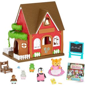 Lil Woodzeez  Toy Figures Playset  Miniature School Playhouse  Stackable  Storybook & Posable Figures Bundle  3 Years +