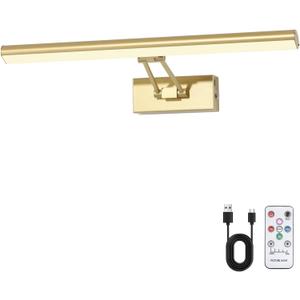 Picture Light, 16 inches Art Light, Picture Light Battery Operated,3CCT Picture Lights for Wall,Battery Operated Wall Lights,Gallery Light for Wall,Photo,Library (Gold-Painted)