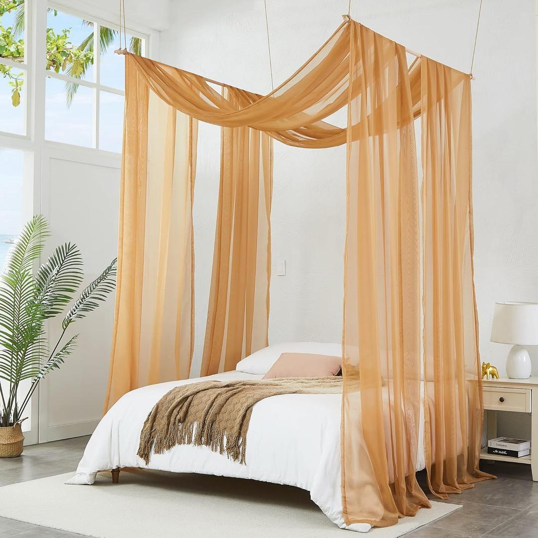 Warm Home Designs Set of 2 Caramel Gold Canopy Bed Curtains in 55 x 216 Inch Size. 2 Queen Bed Canopy Curtains Can Be Turned Into Bed Scarves, Kids Bed Tent, Bed Canopy for Girls. BF Double Gold 216"