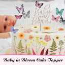 LemonRoad 44 Pcs Flower Cake Toppers with 35 Dried Flower Decorations 8 Pcs 3D Colorful Butterfly Decoration and 1 Baby in Bloom Cake Topper for Birthday Weddings Parties Baby Shower Supplies