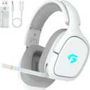 2.4GHz Wireless Gaming Headsets for PS5, PS4, PC, Switch - Bluetooth 5.4 Gaming Headphones with Noise Canceling Mic, Low Latency Connection, 3D Immersive Surround Sound, 30H Battery, White