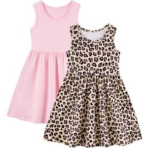 Funnycokid Toddler Girls Dress Sleeveless 2 Pack Kids Summer 1-6 Years (Pink)