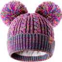 HAITHO Winter Hat for Kids Toddler Children, Girls Beanie with Double Pom Pom Warm Fleece Lined, Girls Accessories Knit Cap (Multicolor)