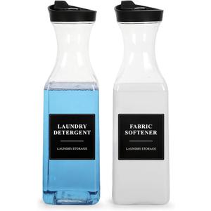 2 Pack Laundry Detergent Dispenser, Laundry Soap & Fabric Softener Dispenser, 54oz Laundry Detergent Containers, Laundry Room Organization and Storage Plastic Bottle for Scent Booster, Powder, Bleach