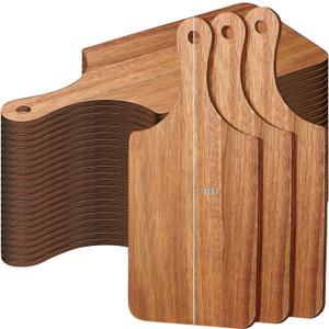 Zubebe 24 Pcs Cutting Board Bulk 11 x 5 Inch with the Handle Wood Chopping Board Blank Small Laser Engraving Serving Board Mini Charcuterie Boards for Wedding Housewarming Gift(Brown)