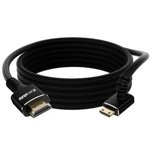 Right Angle 8K Mini HDMI to HDMI Cable 10FT, Bidirectional, Braided, 8K@60Hz, 4K@120Hz, Compatible with Camera, Camcorder, Portable Monitor, Laptop, Tablet, Graphics Card, Raspberry Pi Zero -Bend Up