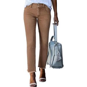 Sidefeel Women's High Waisted Jeans Strechy Fashion Raw Hem Straight Leg Ankle Denim Pants with Pockets, S(4-6)