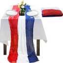 4th of July Cheesecloth Table Runner, Vintage Red White and Blue Table Runner for Memorial Day Labor Day Independence Day Veterans Day Patriotic Party Decoration for Dining Room Indoor Outdoor 118Inch (120X35Inch)
