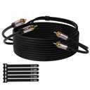 RCA Cable 100 FT, 2RCA Male to 2RCA Male Stereo Audio Cables, Dual Shielded Digital Analogue, 2 RCA Subwoofer Cord for Home Theater, HDTV, Amplifier, Hi-Fi System, Car Audio, Speaker, 23AWG OFC Core