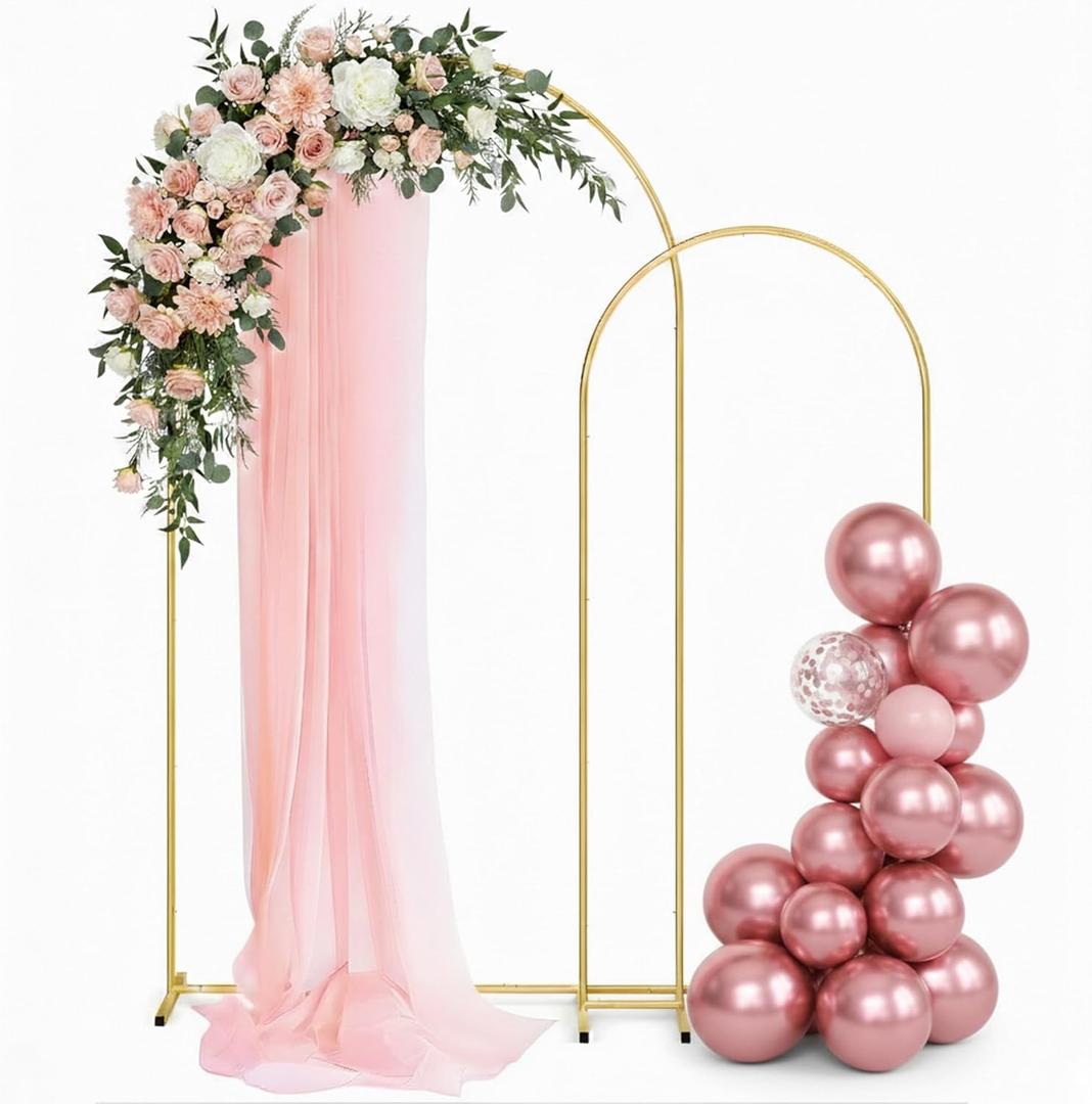 Metal Arch Backdrop Stand, 7.2FT+6FT Gold Wedding Arch Frame, Set of 2 Wedding Arch Backdrop Stand, Balloon Arch Stand for Wedding, Birthday, Party, Baby Shower & Graduation Dcor