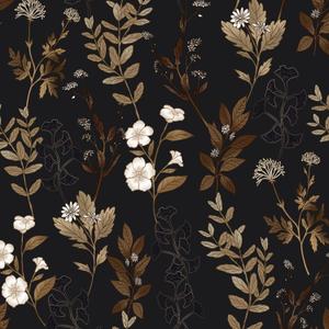 Fvlow Vintage Black Floral Self Adhesive Shelf Liner Wallpaper 17.4" x 78", Retro Brown Gold Leaf Design Wall Paper Contact Paper Waterproof Wall Covering for Countertop Desk Cabinets Drawer Liner
