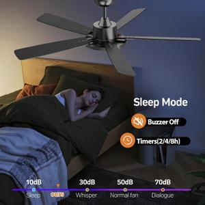 TALOYA 52 Inch Black Ceiling Fans with Lights Led Remote Control Flush Mount Low Profile for Bedroom Living Dining Room Outdoor Farmhouse Patio,Reversible,DC Motor,Diammable,Buzzer ON/Off,5 Blades