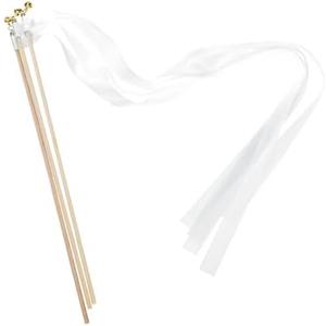 MECCANIXITY 20Pcs Wedding Party Ribbon Streamers Sticks for Wedding Party Celebration White