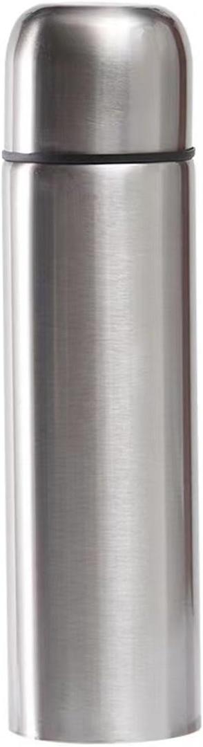Stainless Steel Thermal Bottle for Hot and Cold Drinks Travel Coffee Mug with Cup Water Flask Vacuum Insulated Tumbler 17 oz/500ml (Silver）