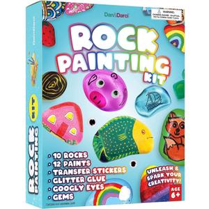 Dan&Darci Rock Painting Kit for Kids - Arts and Crafts for Girls & Boys Ages 6-12 - Craft Kits Art Set - Supplies for Rocks Paint - Best Tween Gift Ideas for Kid Activities Age 6 7 8 9 10 11