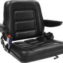 Tractor Seat, Forklift Seat Replacement, Adjustable Equipment Seat, PVC, with Armrests Belt, for Excavator Lawn Mower Bulldozer, Sliding Rail 18.5inTractor Seat