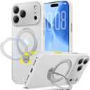 360 Spin Magnetic Stand for iPhone 17 Pro Max Case, Fit for MagSafe, All Around 4X Military-Grade Protection, Full Camera Protection,Anti-Slip Slim Phone Case for iPhone 17 Pro Max 6.9",Glacier White