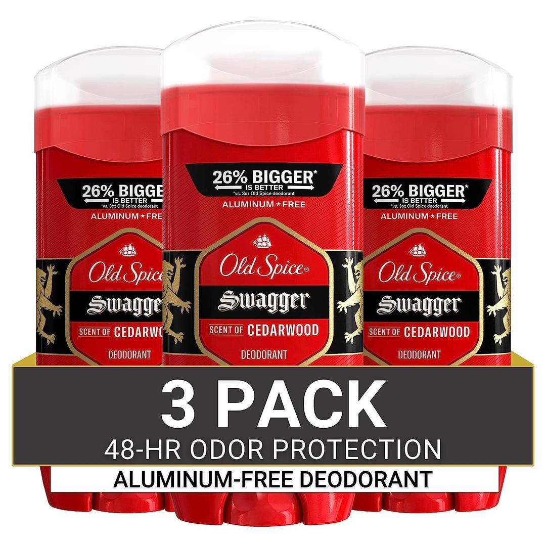 Old Spice Aluminum Free Deodorant for Men, 24/7 Odor Protection, 24/7 Freshness & Lasting Scent, Swagger with Cedarwood Scent, 3.8 oz (Pack of 3) Old Spice Aluminum Free Deodorant for Men, 24/7 Odor Protection, 24/7 Freshness & Lasting Scent, Swagger with Cedarwood Scent, 3.8 oz (Pack of 3)