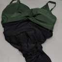 MFAVIP Women Plus Size Swim Dress Tummy Control One Piece Swimsuit V Neck Wrap Full Coverage Bathing Suit Cute Tie Knot, 3XL