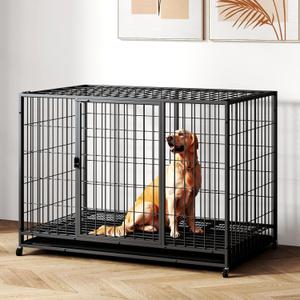 48 inch Metal Wire Dog Crate for Large Dogs with Tray, Double Door, Puppy Dog Playpen for Yard Indoor Outdoor Use, XL Dog Cage Kennel (47.2"L x 29.7"W x 32.7"H, Black)