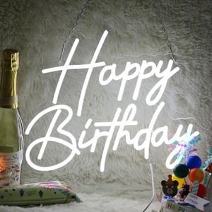 Happy Birthday Neon Sign For Birthday Decoration Neon Light LED Sign Light Up Sign Neon Sign for Birthday Party Decor Dimmable LED Neon Light Gift 15.7"13" (HB-white)