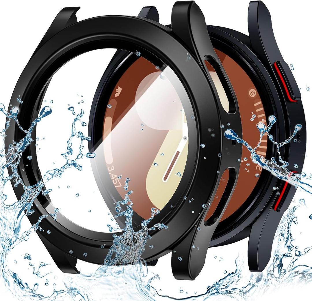 Goton Waterproof Case for Samsung Galaxy Watch 7 Screen Protector 44mm with Tempered Glass, 1-Pack Hard PC Cover Bumper for Galaxy Watch7  No Fog, Touch-Responsive, Black