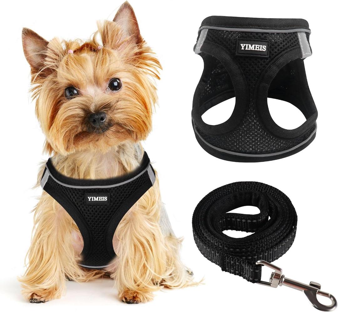 Dog Harness for Small Dogs and Leash Set, Honeycomb Grid, Reflective Lightweight Harness & Anti-Twist Pet Lead  (S, Black)