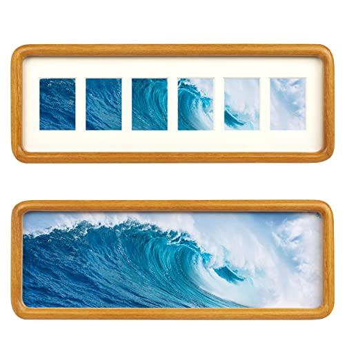 Hans 4"x12" Frames Collage Photo Frame Single Mat with Six 1.5x2.5 Openings and Satin Solid Frame Horizontal or Vertical(6 Openings)