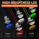 3Pcs 19MM Latching LED Push Button Switch, IP67 Waterproof 12V 20A DC with Pre-Wired Leads for Marine Boat, Outdoor Control (Blue LED, 1NO 1NC, 304 Stainless Steel)