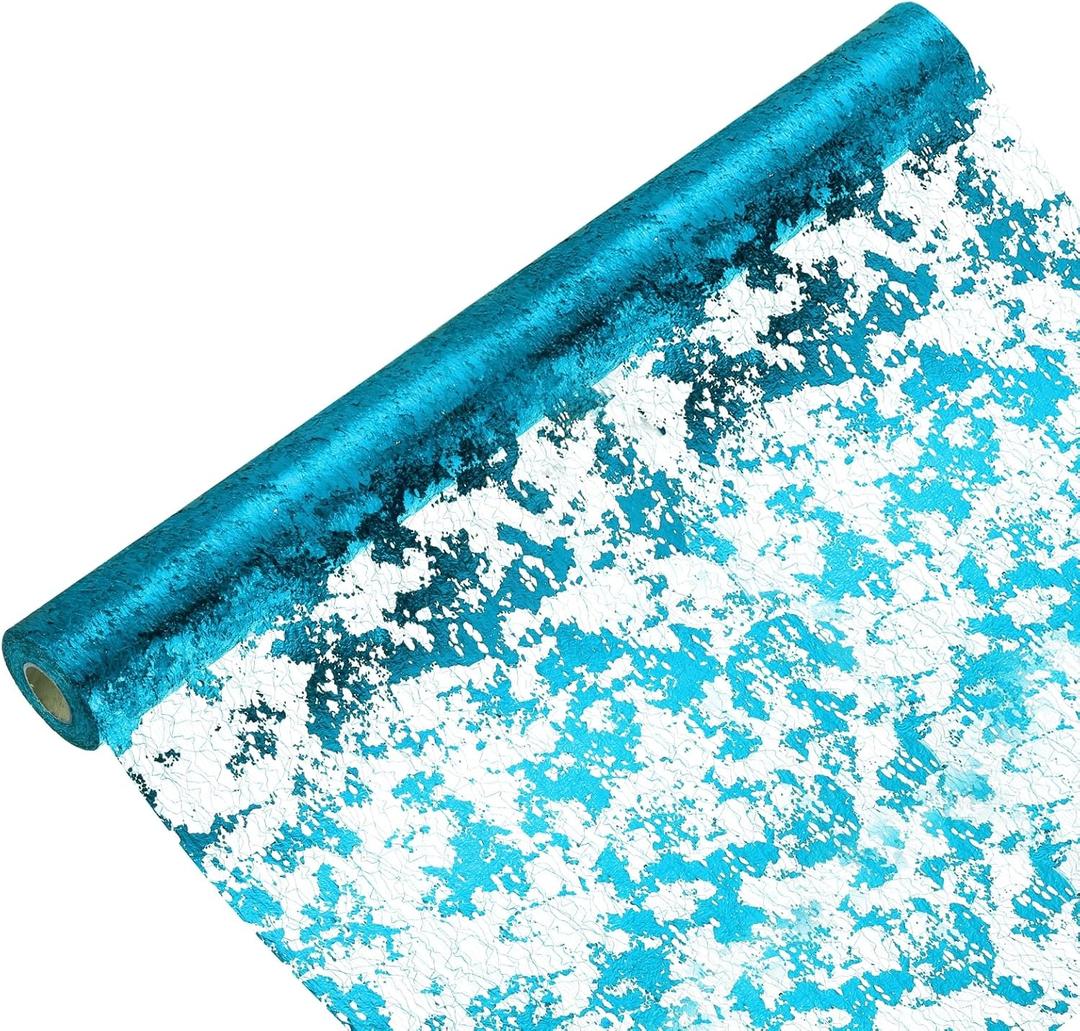 uxcell Lake Blue Table Runner Roll 20" x 15 Feet Sequin Foil Metallic Mesh Table Runner Decor Table Decorations for Wedding, Birthday Party, Christmas, New Year