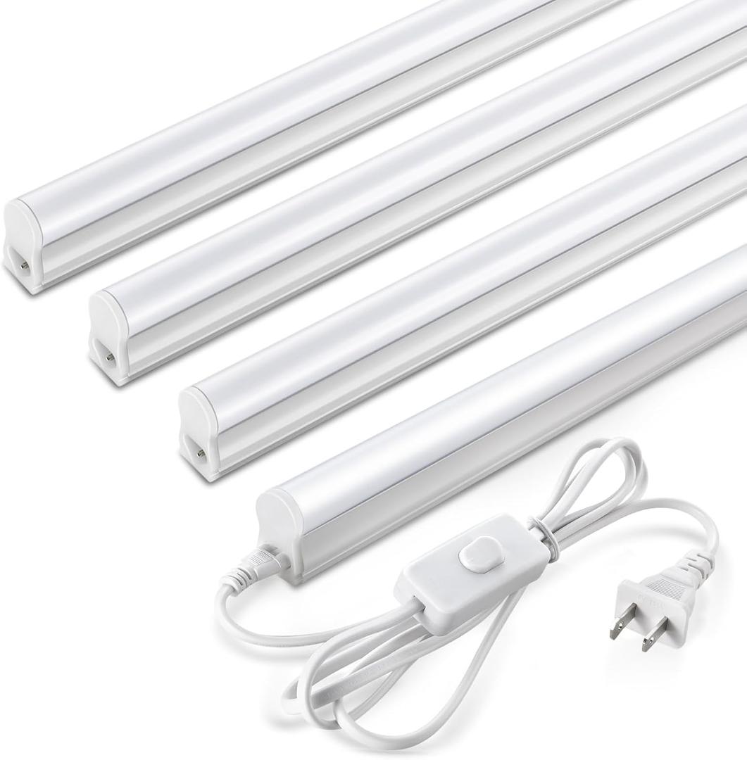 Pak 4FT LED Shop Lights, 2300LM 6500K Cool White, 20W Energy Efficient Linkable Ceiling and Under Cabinet Lighting, T5 Integrated Utility Fixture for Garage, Workshop, Basement, FCC Certified, 4 Pack