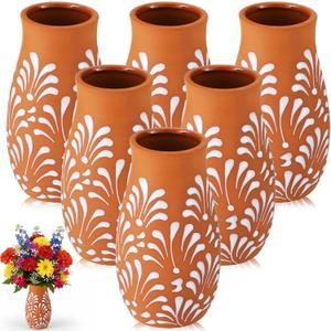 6 Pcs Cantaritos De Barro Mexicanos Mexican Terracotta Vases Floreros Jarritos De Barro Mexicanos Talavera Handpainted Clay Vase Tequila Margaritas Glasses for Table Fiesta Centerpieces