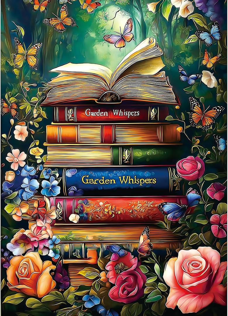 MINIWAN 1000 Piece Jigsaw Puzzle for Adults, Garden Whispers Stacked Books, 27.5 X 19.7 Inches