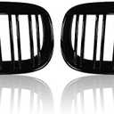 AMOPA CORP Left and Right Front Kidney Sport Double Line Grille Grill Compatible with 2004-2010 BMW E63 E64 650i 650Ci 645Ci M6 2DR (Glossy Black)